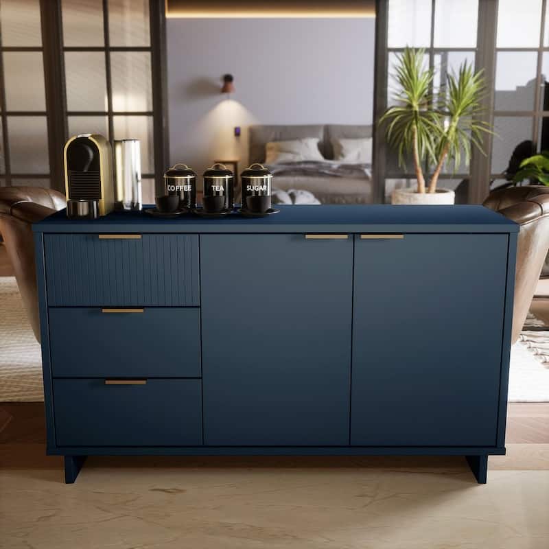 Manhattan Comfort Granville 55.07" 3 Drawer Modern Sideboard - Midnight Blue