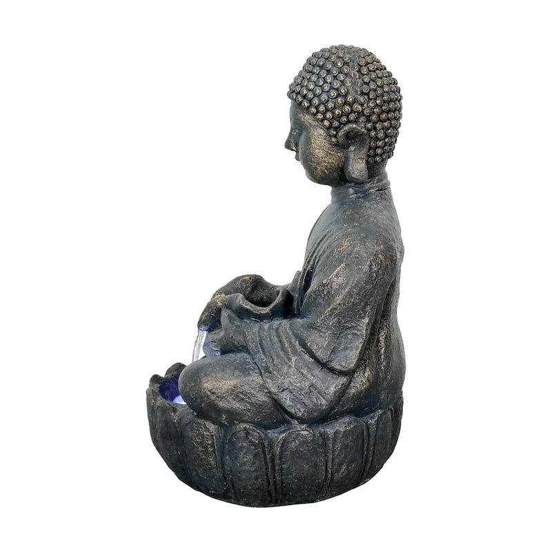 Buddha Fountain w/Light 28.3in Buddha Statue Water Fountain for Garden