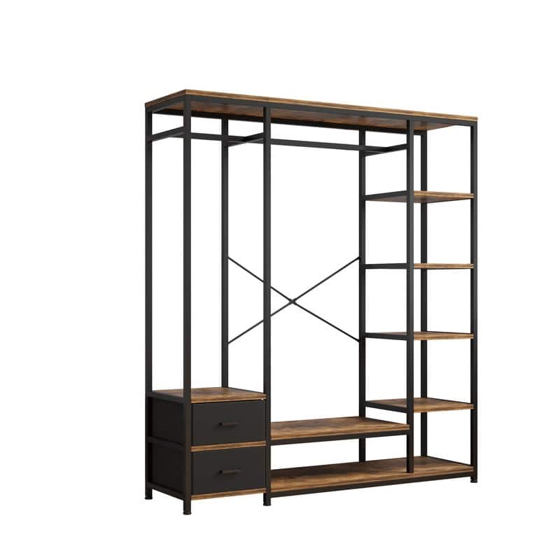 Brown and Black Clothes Rack Multiple Storage Racks Wardrobe Storage Rack