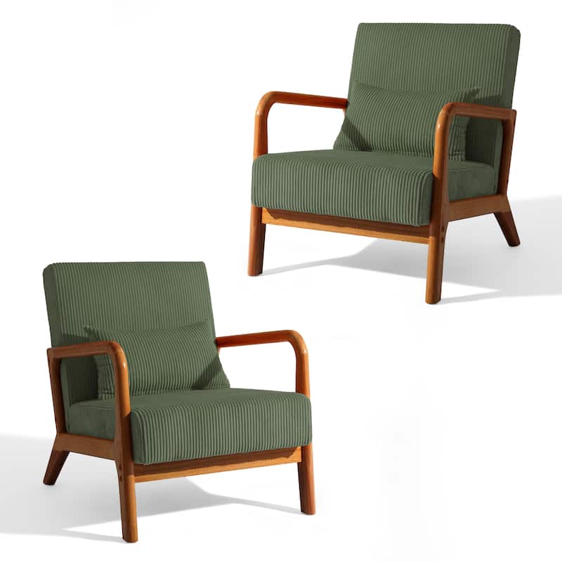 Modern Corduroy Upholstered Accent Chair with Wood Legs Set of 2
