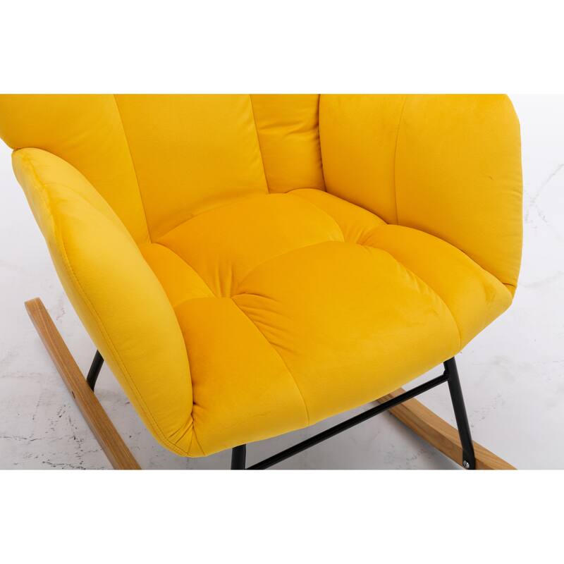 Modern 31.5" High Back Upholstered Buttons Tufted Rocking Chair with Solid Wood Legs and Black Paint Metal Base