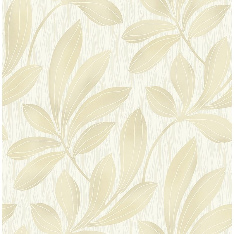 Seabrook Designs Martha Ikat Leaves Unpasted Wallpaper - 20.5 in W x 33 ft. L - Metallic Alabaster & Almond