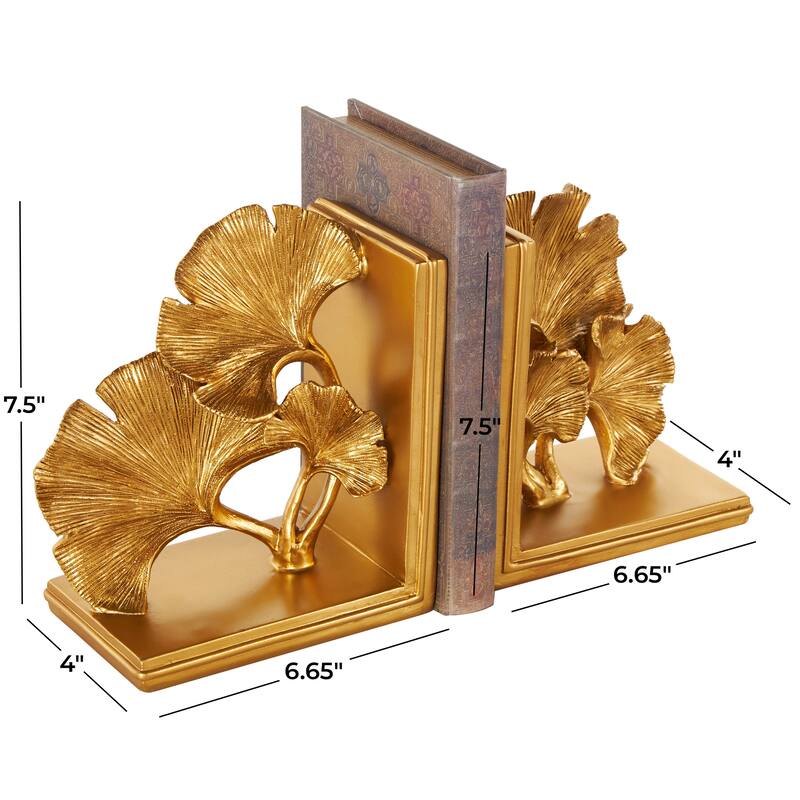 Polystone Tree Ginkgo Decorative Bookends - Set of 2 Gold - Roche River Decor
