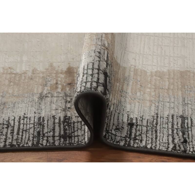 Machine Made Oriental Polyester Carpet Modern Geometric Beige & Ivories Modern Area Rug - 7' 7'' X 4' 10''