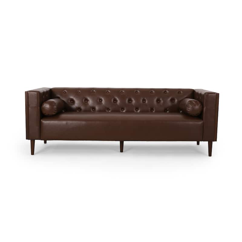 Faraway Modern Tufted Sofa w/ Accent Pillows by Christopher Knight Home - Dark Brown + Espresso