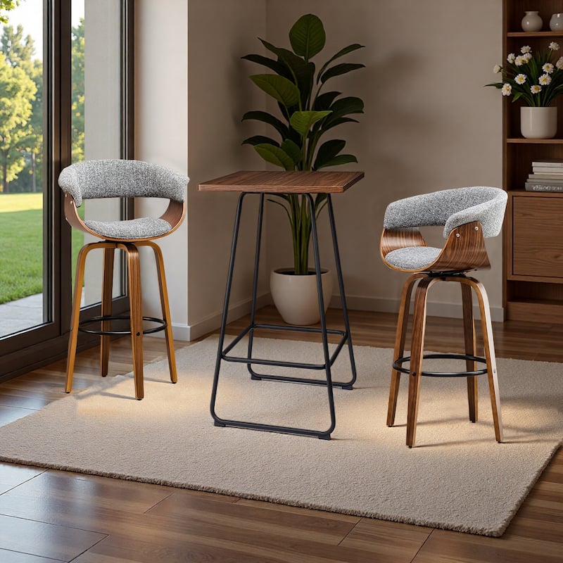 Glitzhome Small Space Set of 3 Swivel High Bar Stool Kitchen Chairs & Square Wood Top Pub Table