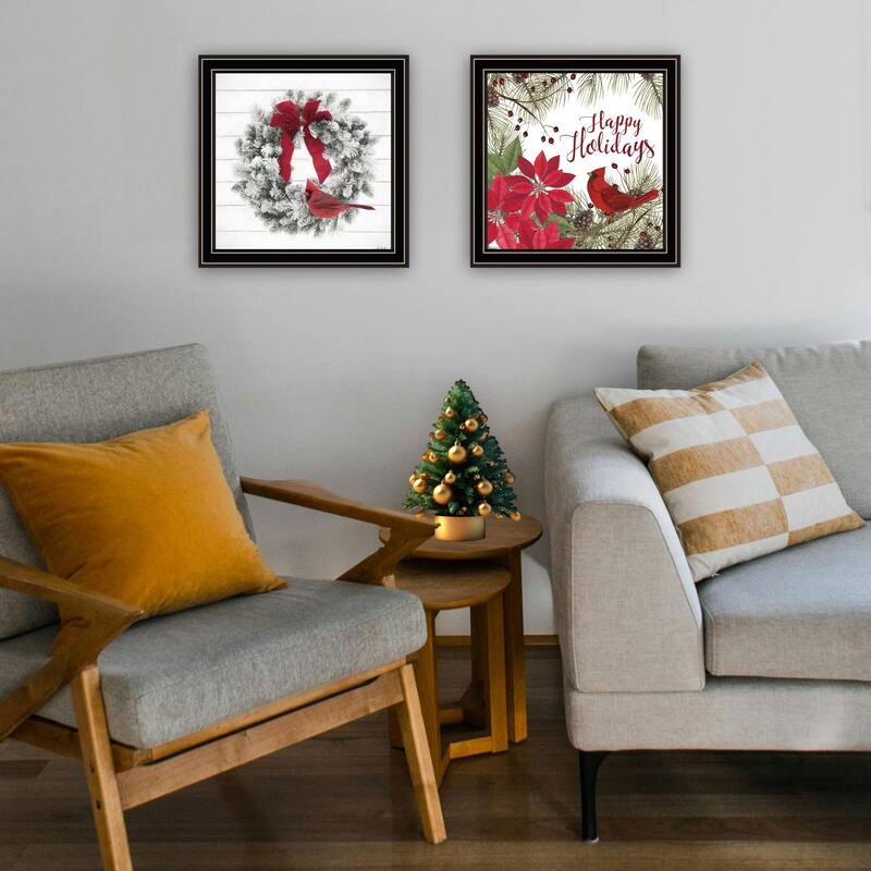 2-Piece Framed Wall Art Set - Cardinal Wreath, Black Frame