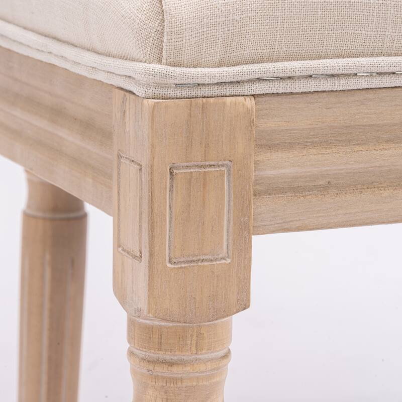 Solid Wood Frame Linen Fabric Square Rattan Back Dining Chair - Cream
