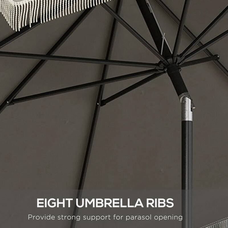 Outsunny 9ft Patio Umbrella with Push Button Tilt and Crank, Ruffled Outdoor Market Table Umbrella with Tassles and 8 Ribs