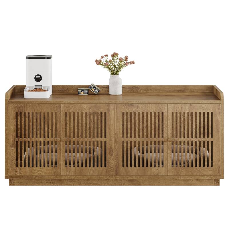 2 Cats Litter Box Enclosure, 55.1-Inch Extra Large Hidden Litter Box Furniture, Wooden XL Cat Washroom Furniture with Storage