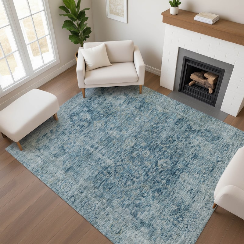 Premium Washable Super Soft Vintage Traditional Mayfield Rug - Blue - 3' x 5'