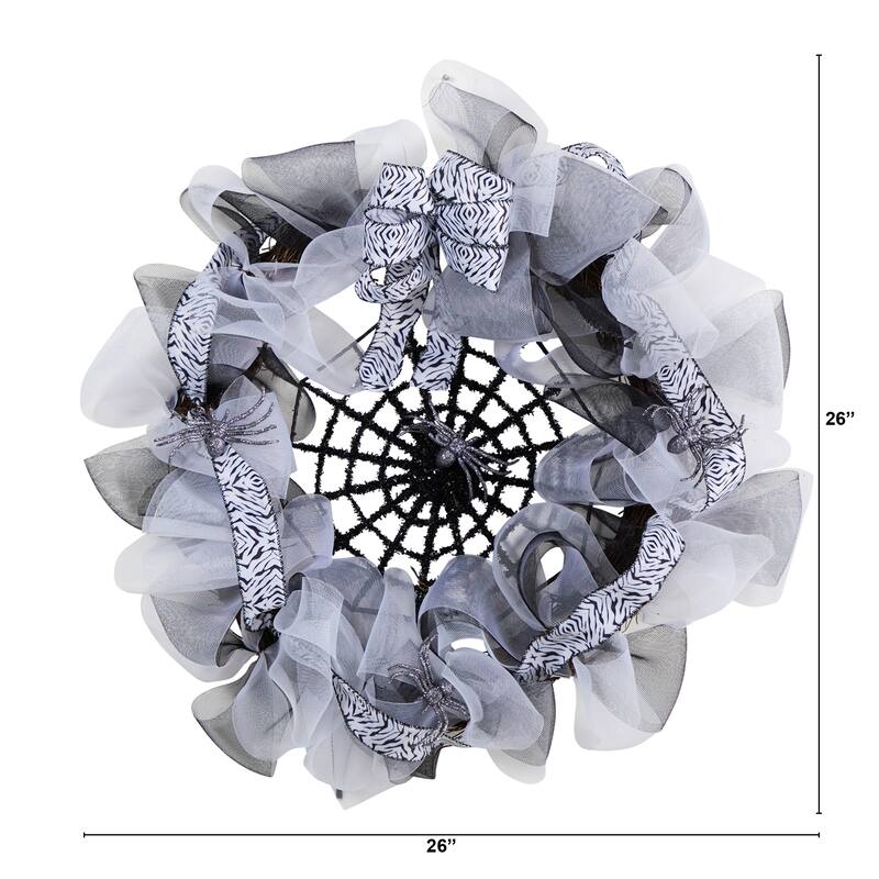 Spider Web Mesh Artificial Halloween Wreath, 26-Inch, Unlit