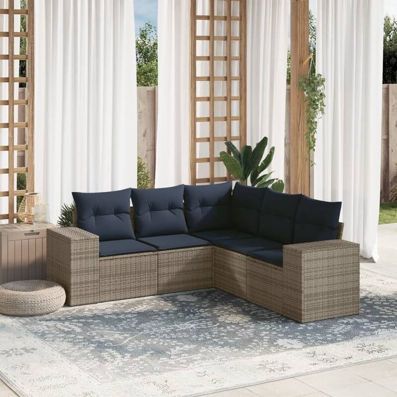 vidaXL Patio Sofa Set with Cushions Outdoor Conversation Furniture Poly Rattan - 24.4 x 24.4 x 27.2 - Grey-Without table