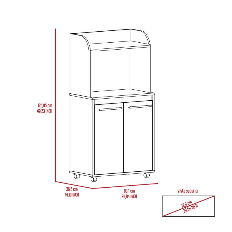 Rockford Kitchen Cart, Open Shelf, Double Door Cabinet, Two Interior Shelves