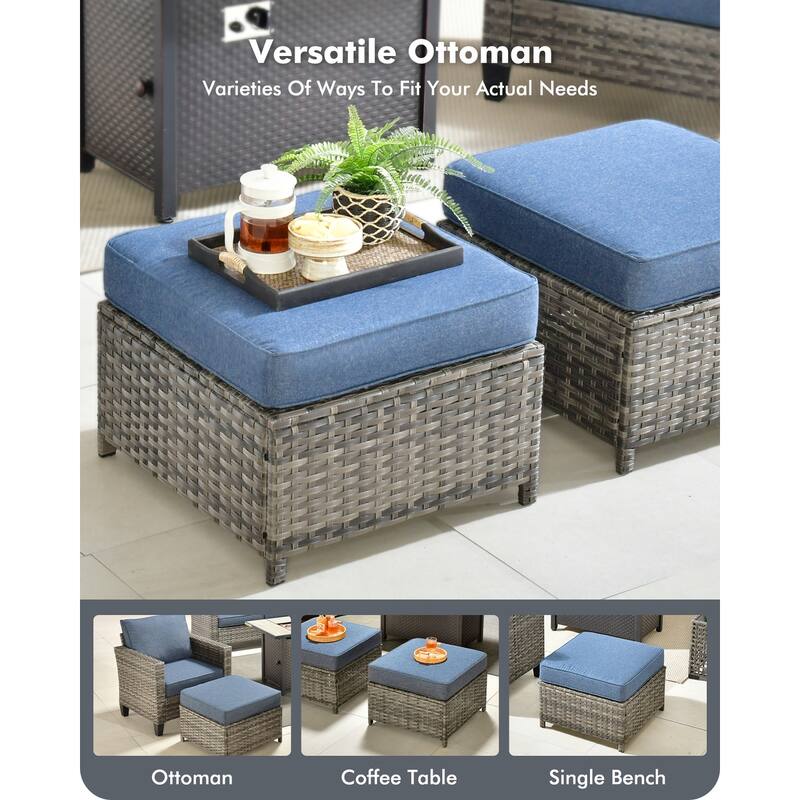 OVIOS 10 Pieces Outdoor Swivel Chair Set with Solar-Powered Table & 54" Fire Table