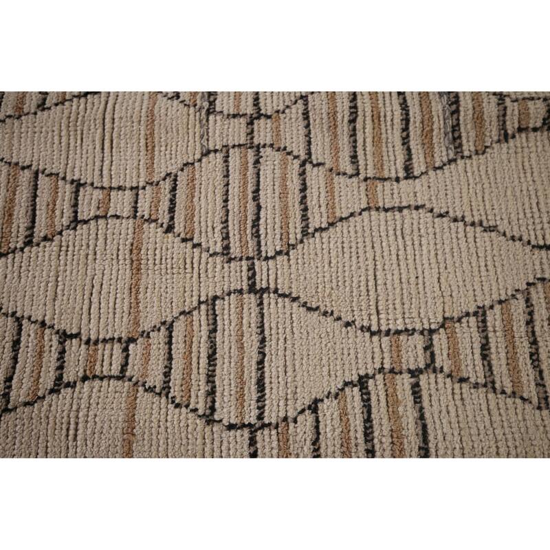 All-Over Moroccan Oriental Area Rug Handmade Beige Wool Carpet - 6'0"x 12'7"