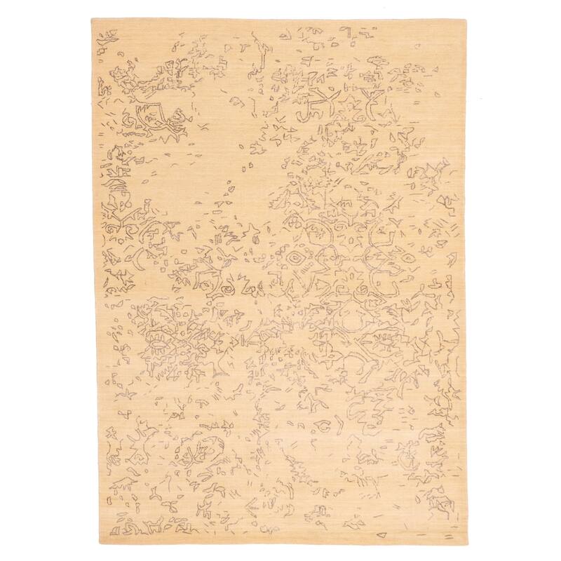 ECARPETGALLERY Hand Loomed Loreto Cream Viscose, Wool Rug - 5'5 x 7'8