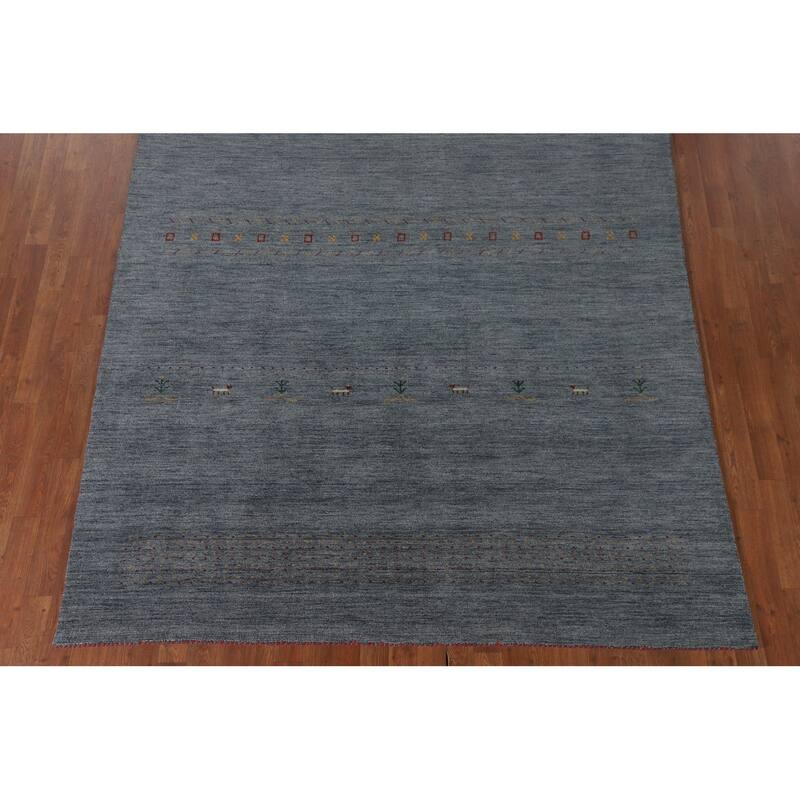 Blue Gabbeh Oriental Area Rug Hand-Knotted Wool Carpet - 6'9"x 9'10"
