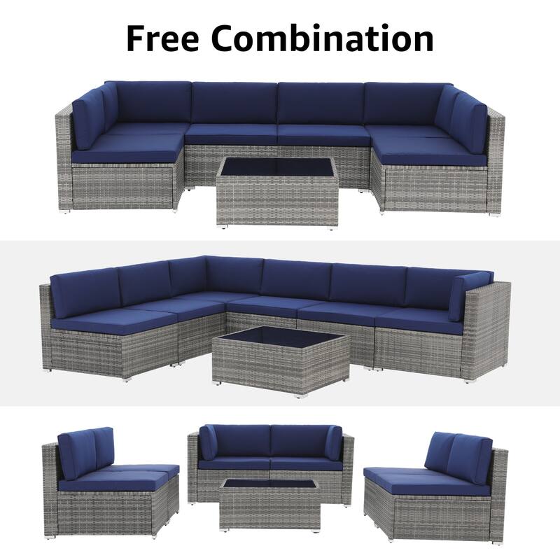 7 pieces Patio Wicker Sectional Sofa Set with Cushions