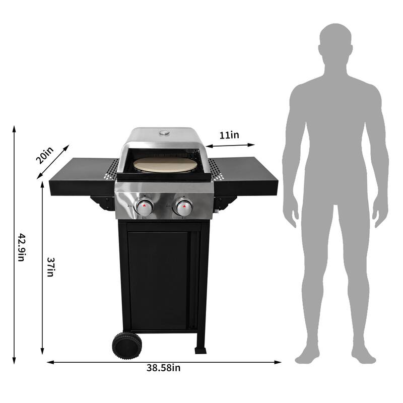 2 Burner Gas Grill and Pizza Oven for Outdoor Cooking While Camping or Tailgating.