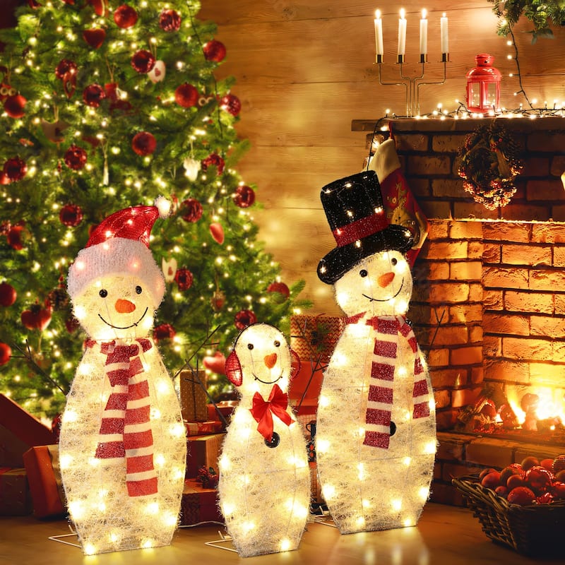 Snowman Family Trio Indoor and Outdoor Holiday Decoration with Lights