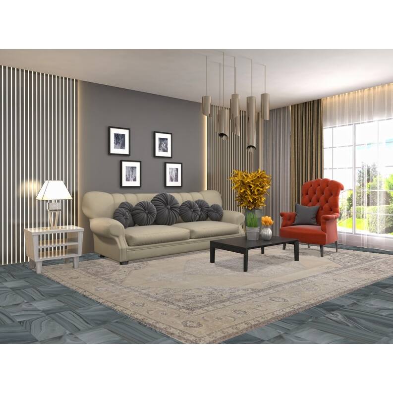 Hand Knotted Oriental 100% Wool Carpet Traditional Medallion Beige & Ivories Mashad Area Rug - 11' 4'' X 8' 1''