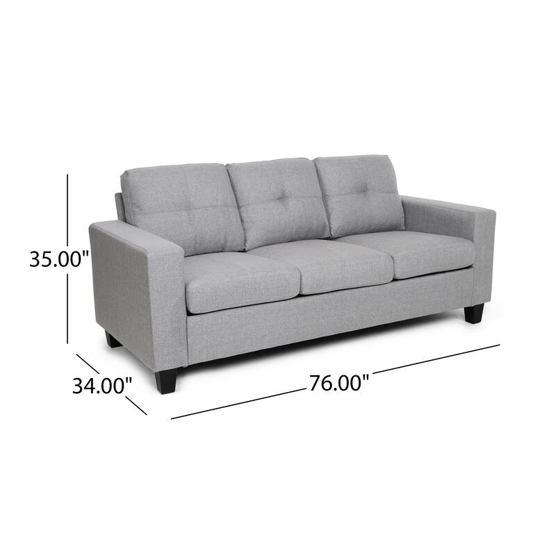 Three-Seater Grey Fabric Sofa with Wood Legs