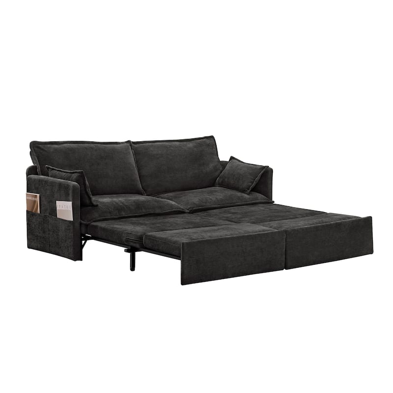 Convertible Sofa Bed, Sleeper Loveseat Pull Out Couch Bed, 3 in 1 Corduroy Couch with Side Pockets, USB/C-TYPE Ports