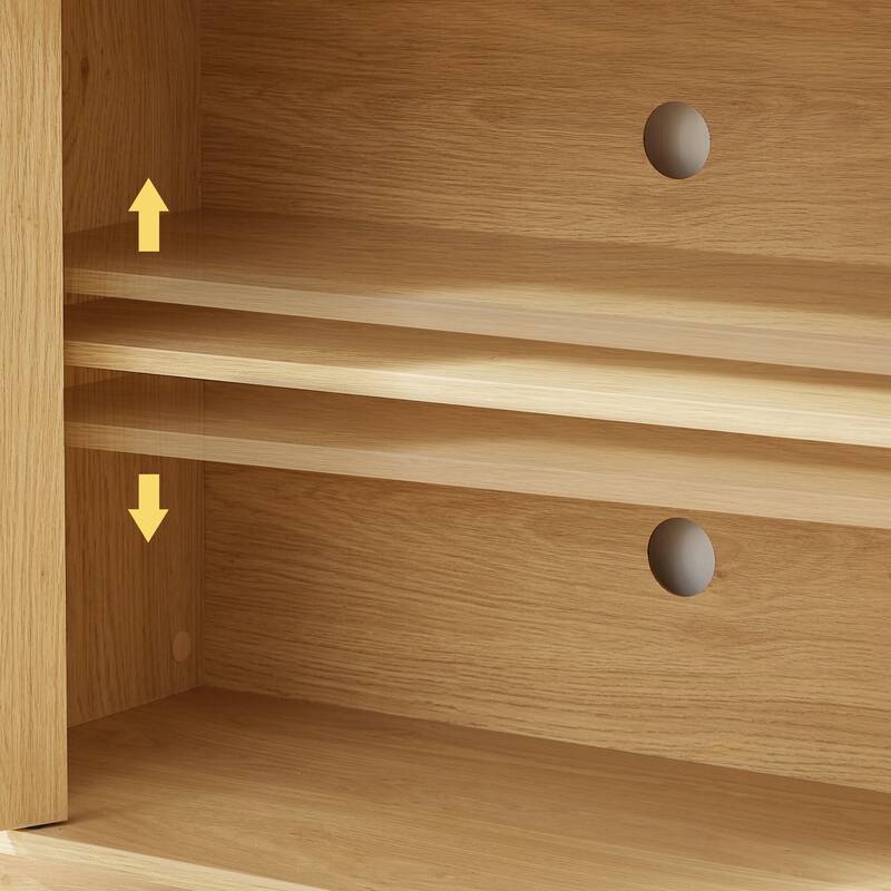 64'' Modern Wavy TV Stand with Rounded Corners, Wooden Stripe Storage Cabinet for Living Room, Bedroom or Entryway