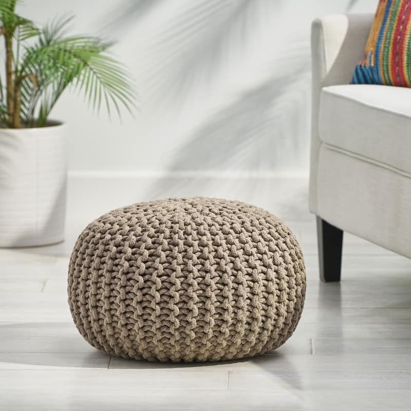 Moro Handcrafted Modern Cotton Pouf by Christopher Knight Home - Brown