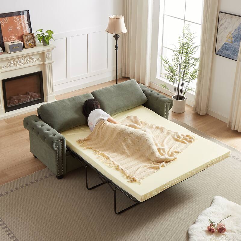Green Polyester 3-seater Convertible Pullout Sofa Bed