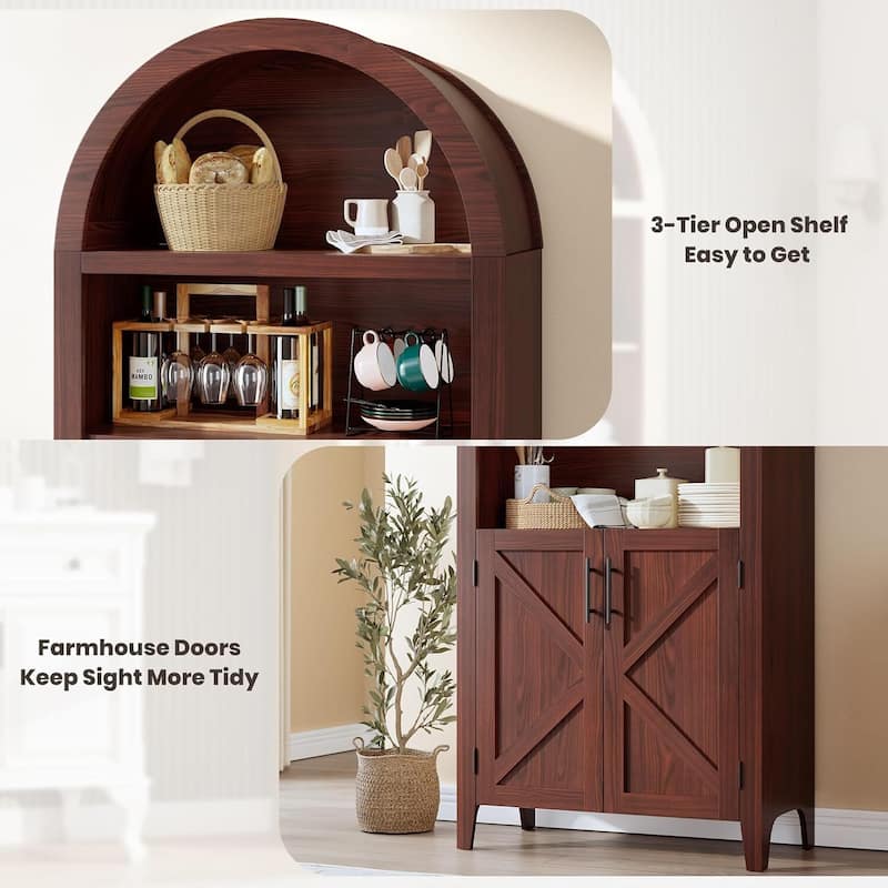 Arched Bookcase, Kitchen Pantry Storage Cabinet with Open Display Shelf