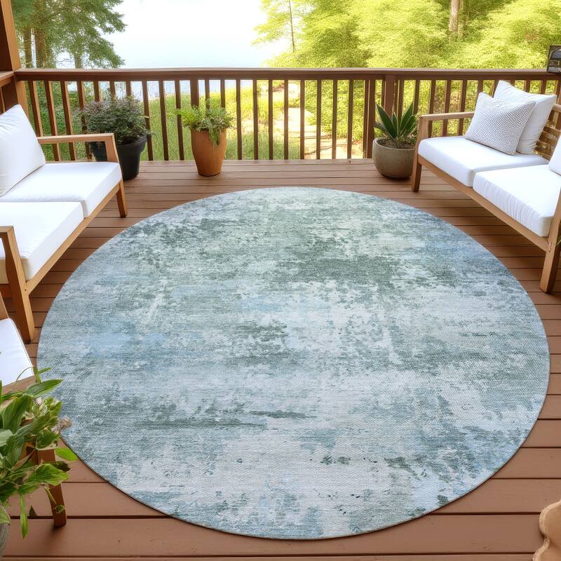 Machine Washable Indoor/ Outdoor Modern Solid Chantille Rug - Sage - 8' x 8'