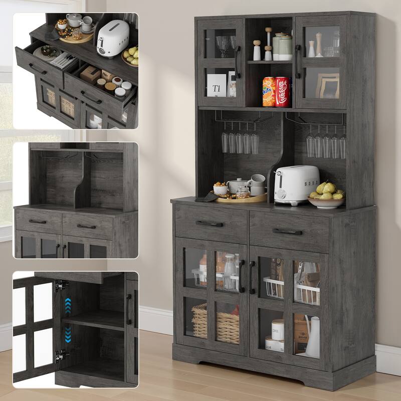 Pocassy Modern Kitchen Pantry Cabinet with Power Outlet