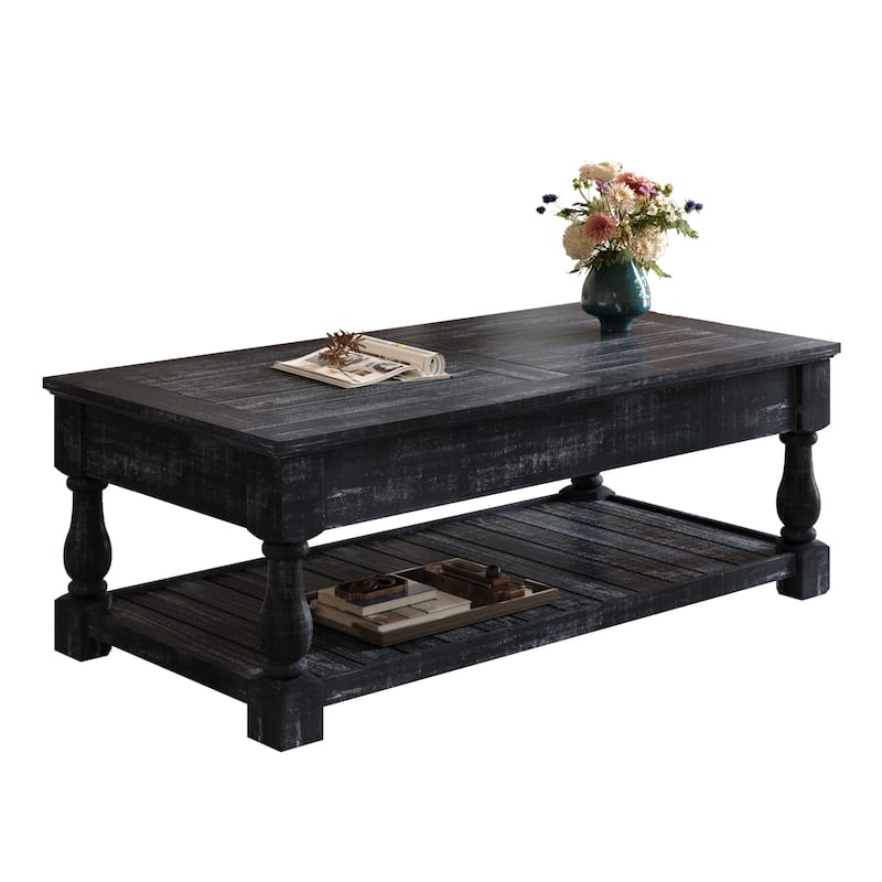 47" Farmhouse Lift Top Coffee Table with Fixed Shelf and 3 Hidden Storage Trays