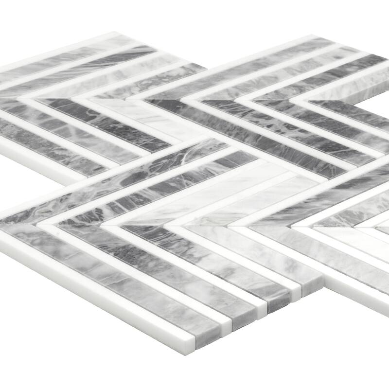 Toscana 13x16 in. Polished Calacatta Bluette, Thassos White Chevron Mosaic Wall and Floor Tile (7.24 sq ft/case, 5-Pack)