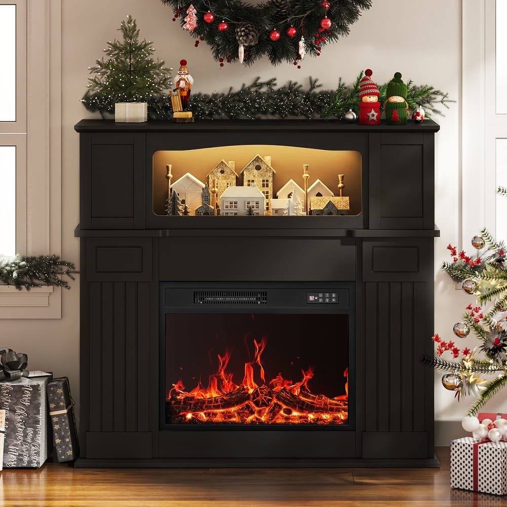 BOSSIN 43" Electric Fireplace with Mantel, 23 inch Electric Fireplace Insert,Freestanding TV Stand with Fireplace Wooden Firebox