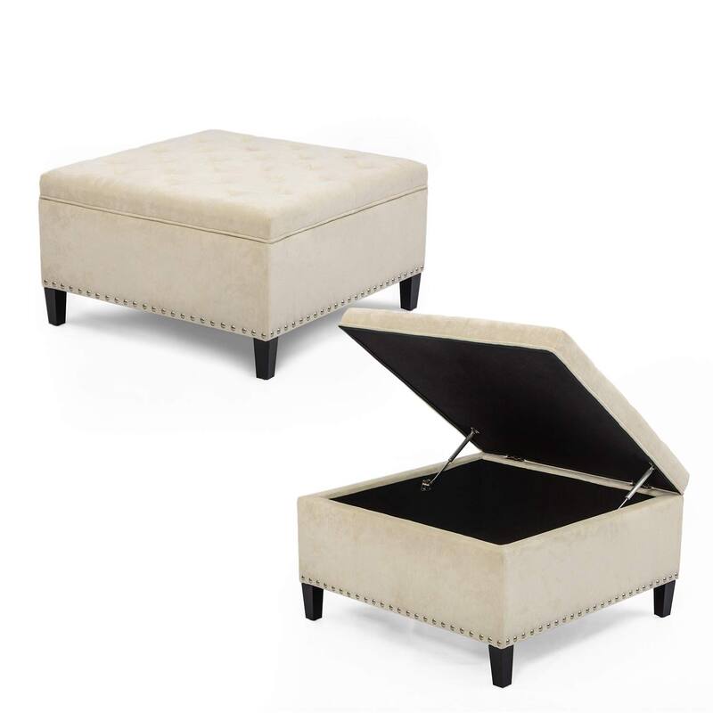 Adeco Square Footstool Storage Ottomans, Milk White