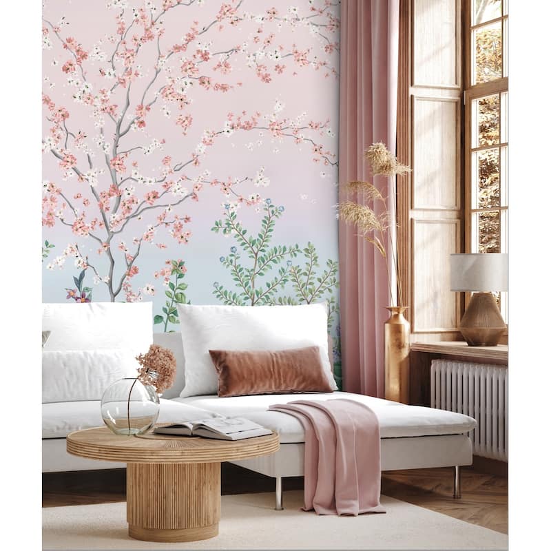 Blossom Pastel Garden Wallpaper Mural - Pink - W:225" x H:118"