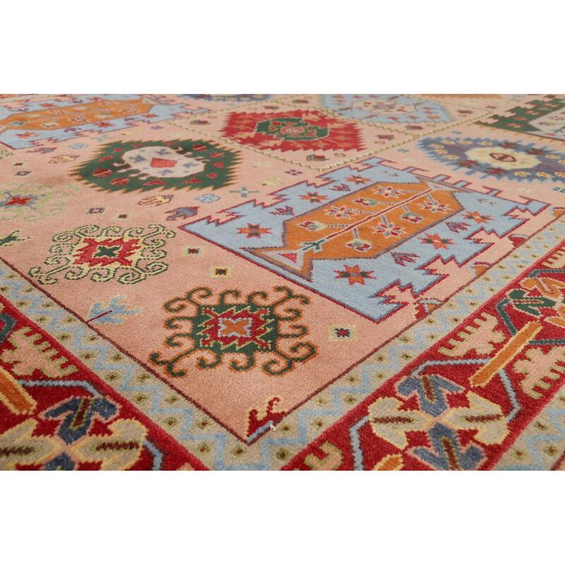Geometric Kazak Oriental Area Rug Hand-Knotted Wool Carpet - 8'10"x 11'9"