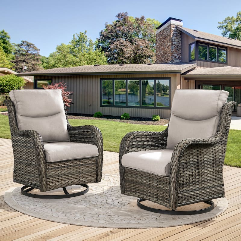 2 Pieces Patio Furniture Wicker Glider Chairs Set - Grey - Beige - Grey