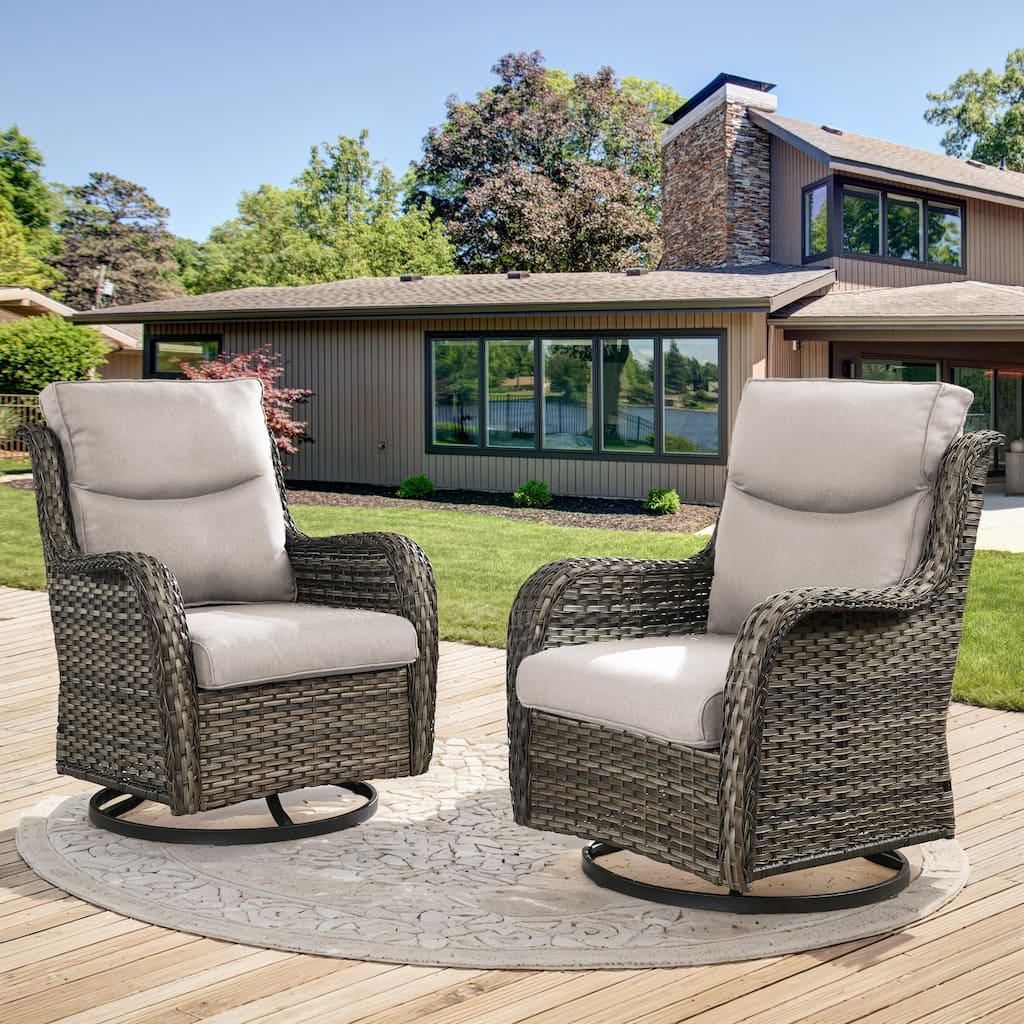 2 Pieces Patio Furniture Wicker Glider Chairs Set - Grey
