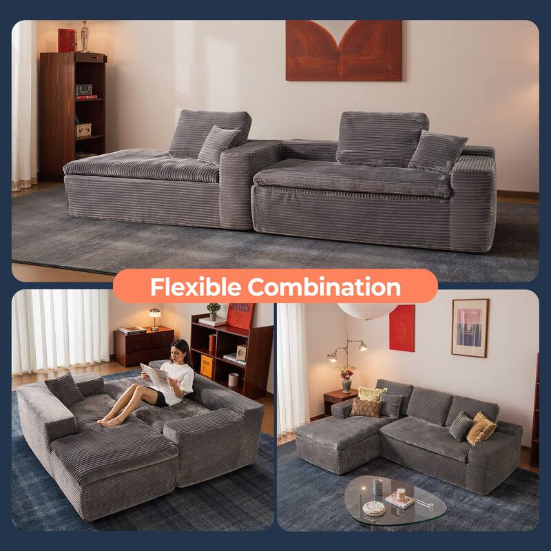 HOOOWOOO Modern Upholstered Fabric Sectional Sofa with Chaise