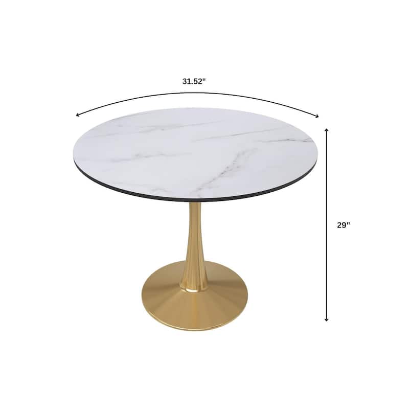Bristol 31-inch Round Dining Table, Gold Pedestal Base Kitchen Table, Easy-Clean Scratch Resistant Surface, Floor Protectors