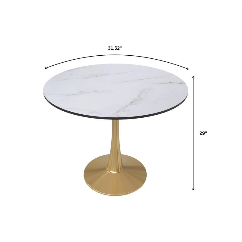 LeisureMod Bristol 31" Round Dining Table for 4 with MDF Wood Tabletop in Gold Steel Base for Kitchen & Dining Room