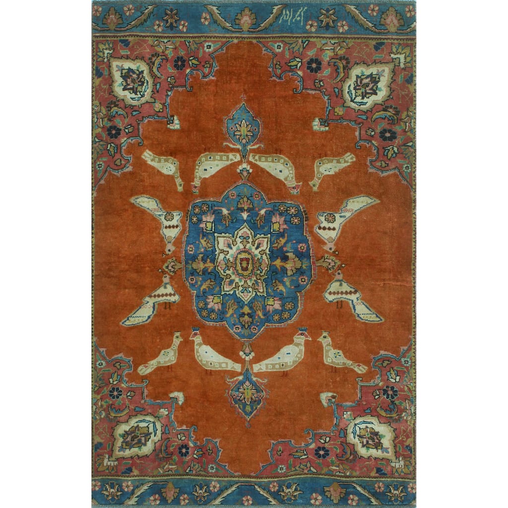 Fine Vintage Distressed Jamil Rust/Blue Rug - 4'1" x 6'3"