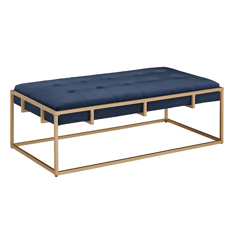 Perdita Gold Finish Velvet Rectangular Tufted Ottoman by iNSPIRE Q Bold - Blue