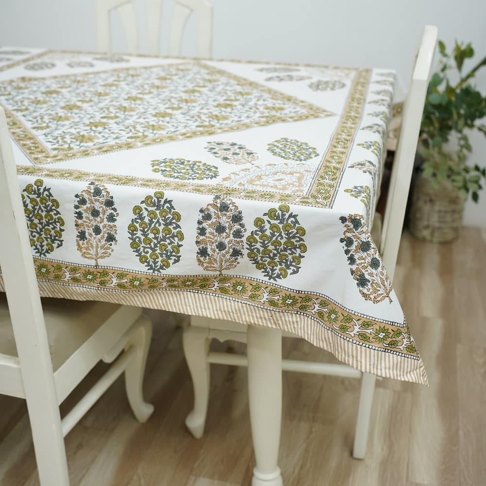 Fabdivine Floral Cotton Table Cover or Cloth Handmade Block Print for Dining & Home Décor Accent
