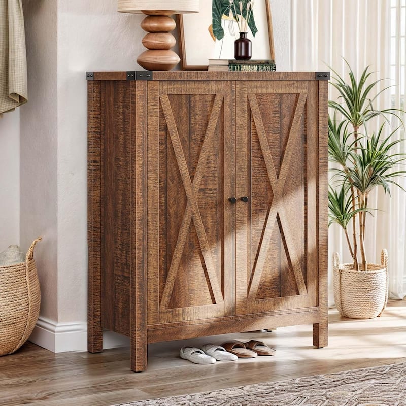 Moasis Farmhouse 5-Tier 20 Pairs Shoes Storage Cabinet with Double Doors for Entryway - Brown