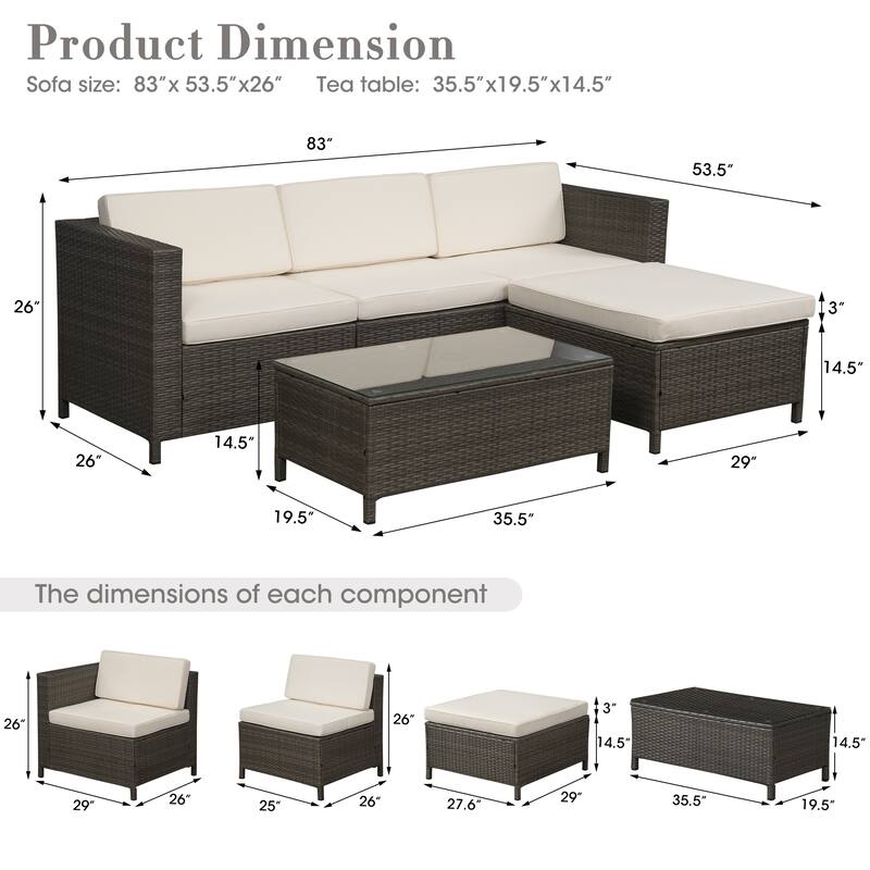 Royalcraft 5 Pieces Wicker Outdoor Sectional Sofa Sets